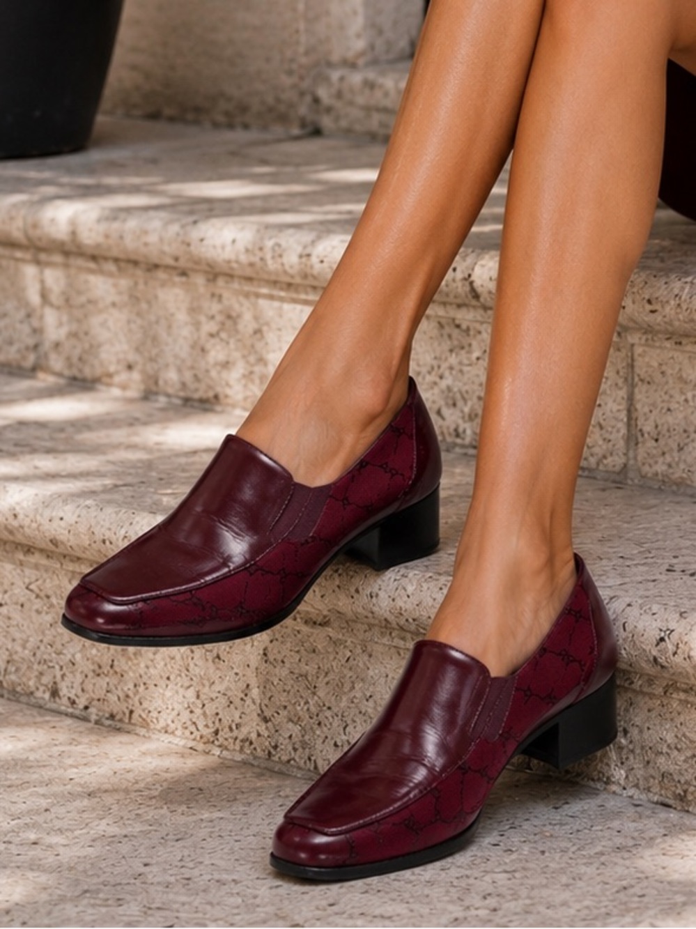 Women's Burgundy Slip-On Heeled Loafers